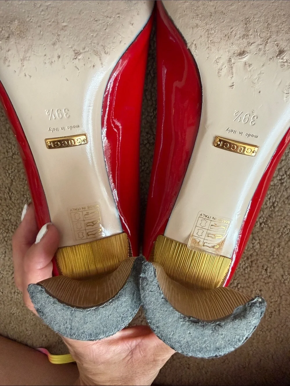 Gucci Arielle Mary Jane Red Patent Leather Pumps with Pearl Button
